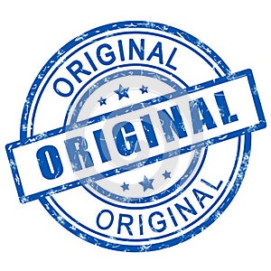 Original stamp. Blue original stamp sign icon.