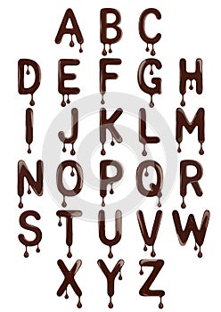 Original stylish latin alphabet made of melted chocolate