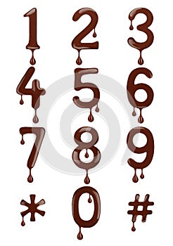 Original stylish numbers made of melted chocolate isolated