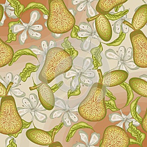 Original stylized pears with flowers and leaves