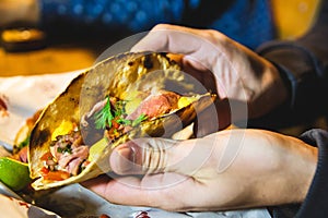 Original tacos with meal, cheese photo