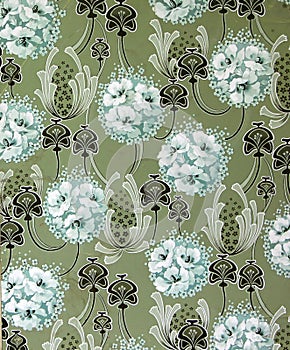 Original textile fabric ornament of the Modern style. Crock is hand-painted with gouache. photo