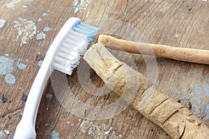 Original toothbrush miswak with modern toothbrush