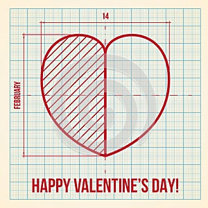 Original Valentine's Day card on graph paper