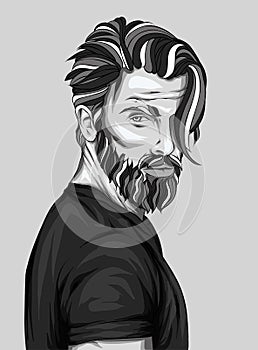 Original vector illustration, man with fashionable hairstyle. Hipster. Print on a t-shirt or sticker. Bearded man.