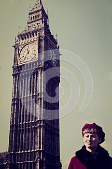 Original vintage colour slide from 1960s, young woman poses for