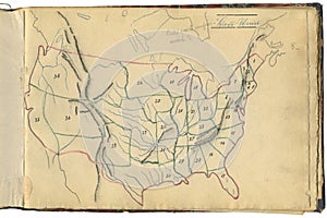 Original vintage map of USA