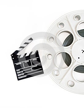 Original vintage movie reel for 35mm film projector with clapper