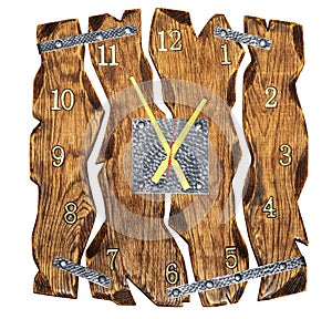 Original wall clock made of old wood and metal