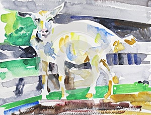 Original watercolor painting of mountain goat