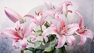 Original watercolor painting of pink lilies