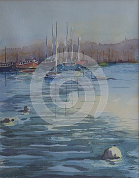 Original Watercolour Painting - Moored Yachts