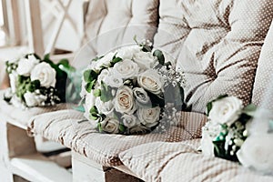 Wedding flower and wood hand made decorations photo