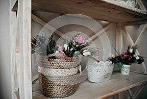 Wedding flower and wood hand made decorations photo