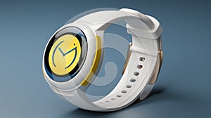 Original white Sports watch with yellow blue screen on grey background.