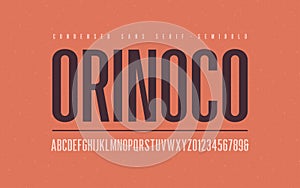 Orinoko condensed semibold san serif vector font, alphabet, typeface