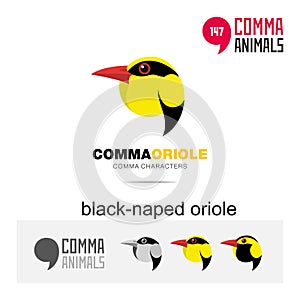 Oriole bird concept icon set and modern brand identity logo template and app symbol based on comma sign