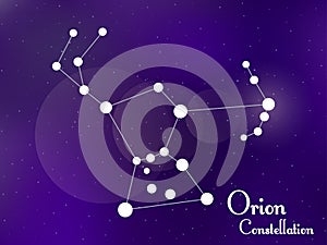 Orion constellation. Starry night sky. Cluster of stars, galaxy. Deep space. Vector illustration