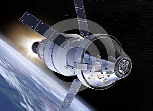 Orion spacecraft on orbit of the Earth. Artemis space program.