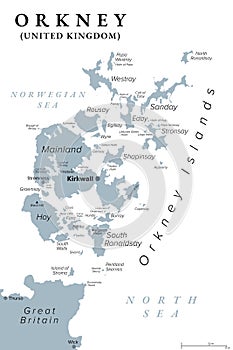 Orkney, archipelago in Northern Isles of Scotland, gray political map photo