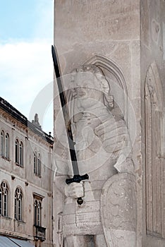 The Orlando column with a knight statue, Dubrovnik, Croatia.