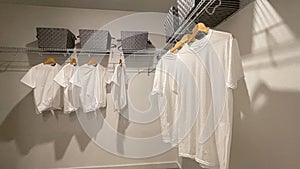 A walkin master bedroom closet in a condominium model home in Orlando, Florida