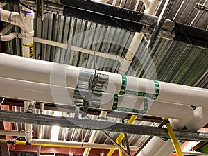 Pipeline of the chilled water return in the water treatment area of the SeaWorld Manta Aquarium photo