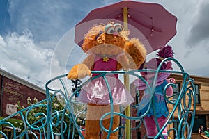 Abby Cadabby and Zoe on colorful float at Seaworld 3