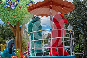 Rosita and Elmo on colorful float in Sesame Street Party Parade at Seaworld 1
