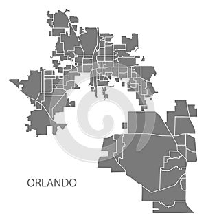 Orlando Florida city map with neighborhoods grey illustration si