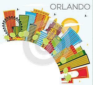 Orlando Florida City Skyline with Color Buildings, Blue Sky and photo