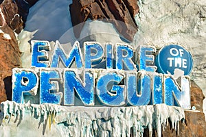 Top view of Empire of the Penguin sign at Seaworld Theme Park 1