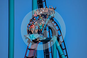 People having fun amazing Mako roller coaster at Seaworl. 7