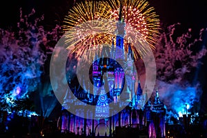 Happily Ever After is Spectacular fireworks show at Cinderella`s Castle on dark night background in Magic Kingdom  21