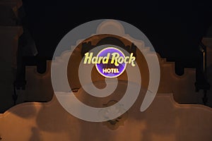 Hard Rock Hotel top view at night at Universal Studios area.