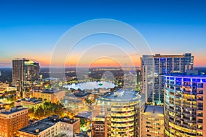 Orlando, Florida, USA aerial skyline towards Lake Eola photo