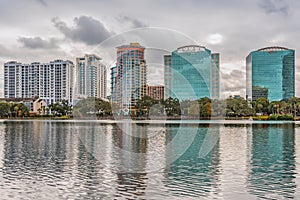 ORLANDO, FLORIDA, USA - DECEMBER, 2018: Eola Lake Park, popular destination for festivals, concerts, fundraising walks and even