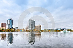 ORLANDO, FLORIDA, USA - DECEMBER, 2018: Eola Lake Park, popular destination for festivals, concerts, fundraising walks and even