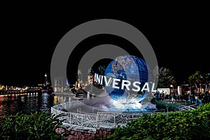 ORLANDO, FLORIDA, USA - DECEMBER, 2017: Highlights of the Iconic Universal Studios globe located at the entrance to the theme park