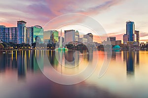 Orlando, Florida, USA downtown city skyline from Eola Park photo
