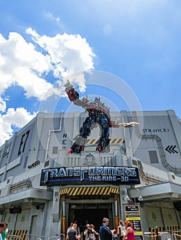 ORLANDO, FLORIDA, USA - MAY 08, 2018: Universal Studios. Entrance of Transformers 3D ride.