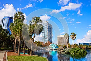 Orlando skyline fom lake Eola Florida US photo