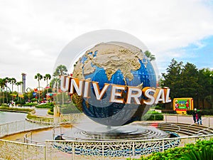 Orlando, USA - January 04, 2014: The famous Universal Globe at Universal Studios Florida theme park