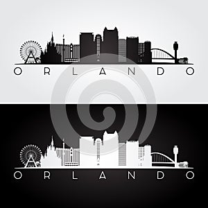 Orlando USA skyline and landmarks silhouette