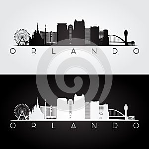 Orlando USA skyline and landmarks silhouette photo