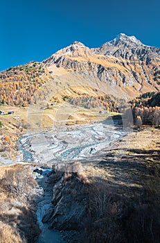 Riverbed of Orlegna River near Maloja Pass in the Swiss Alps photo