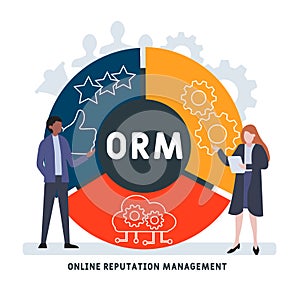 ORM - online reputation management acronym. business concept background.