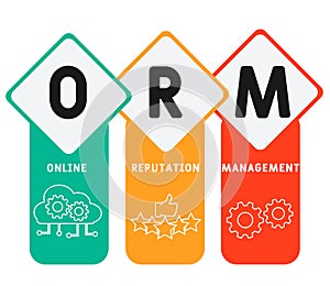ORM - online reputation management acronym. business concept background.