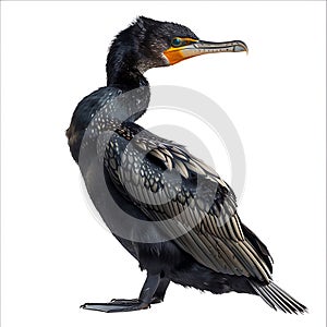 ?ormorant, Phalacrocorax pygmaeus, unusual water bird, portrait, close-up, isolated on white photo