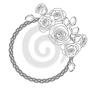 Ornament with celtic motive and roses, antistress coloring page for adults, illustration